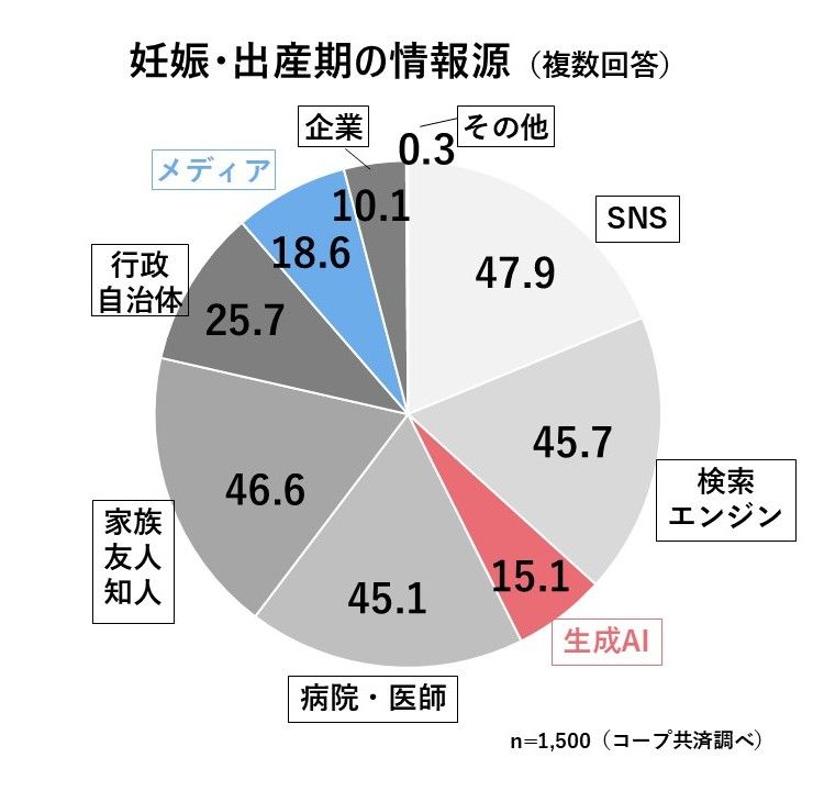 妊娠・出産期の情報源の円グラフ