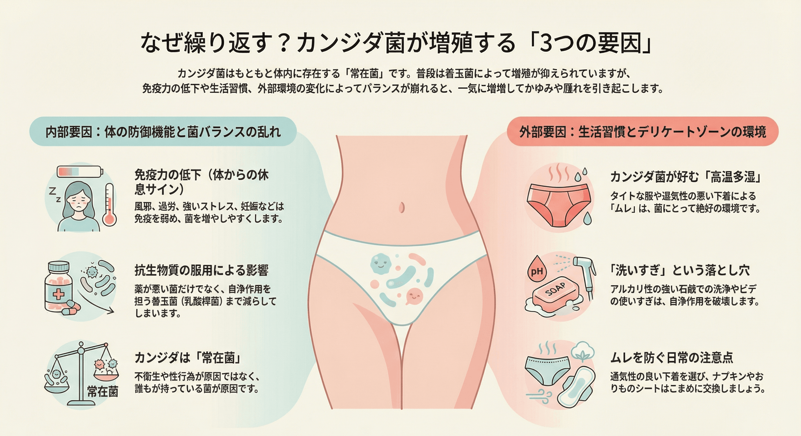 カンジダの増殖要因の図解