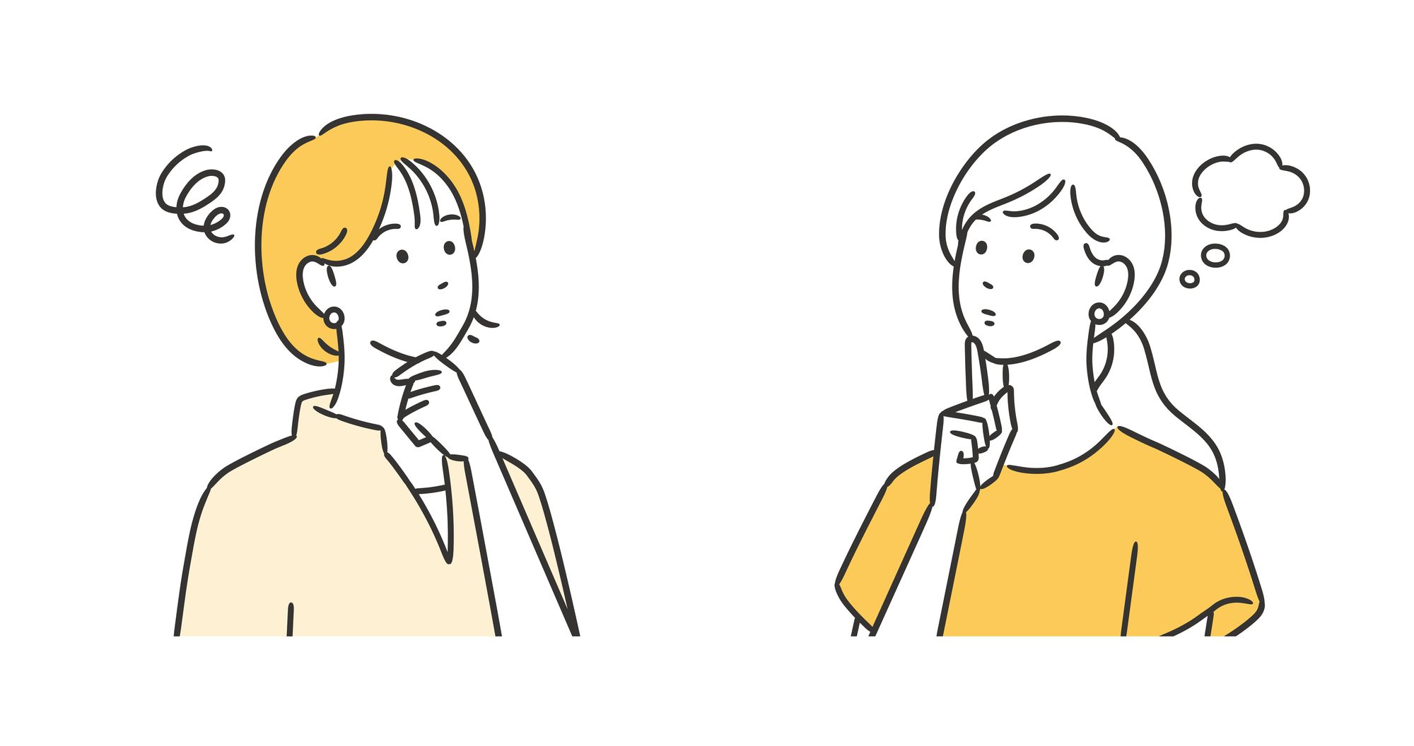疑問やモヤモヤを抱えて首を傾げる二人の女性