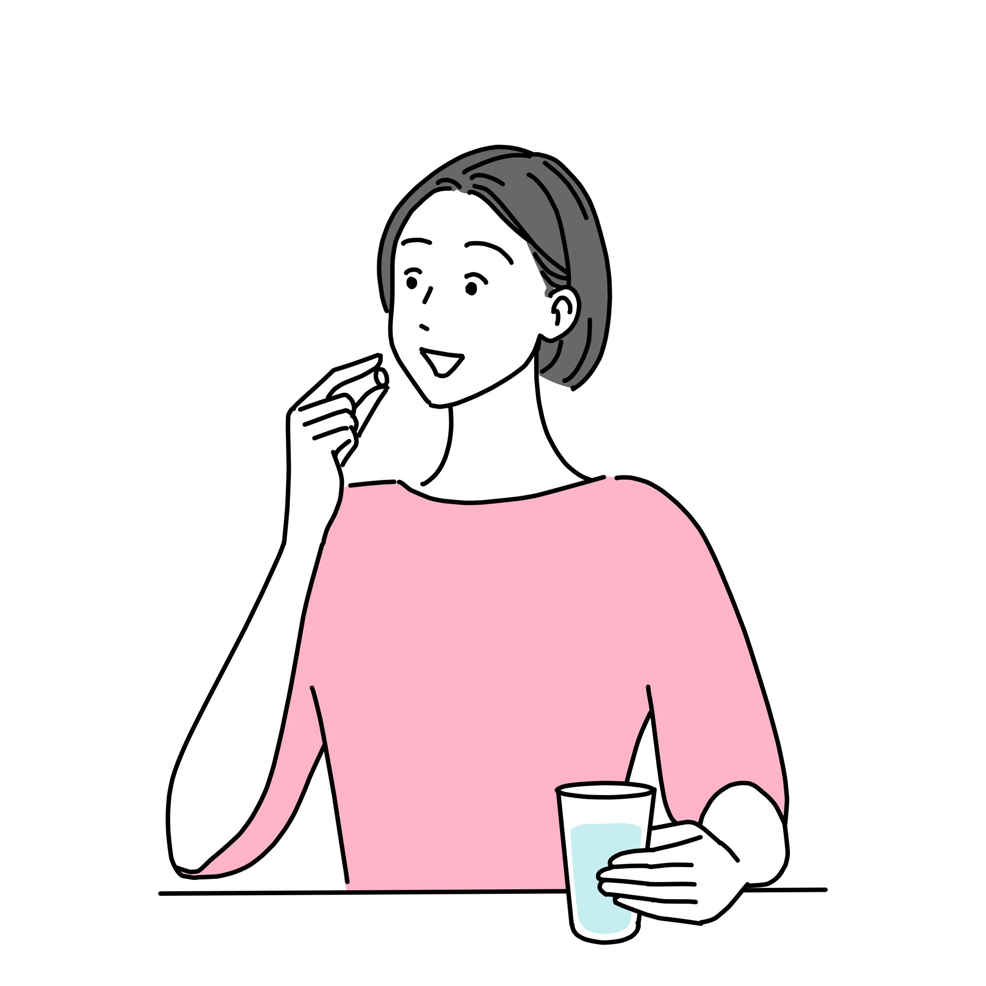薬を内服する女性のイラスト