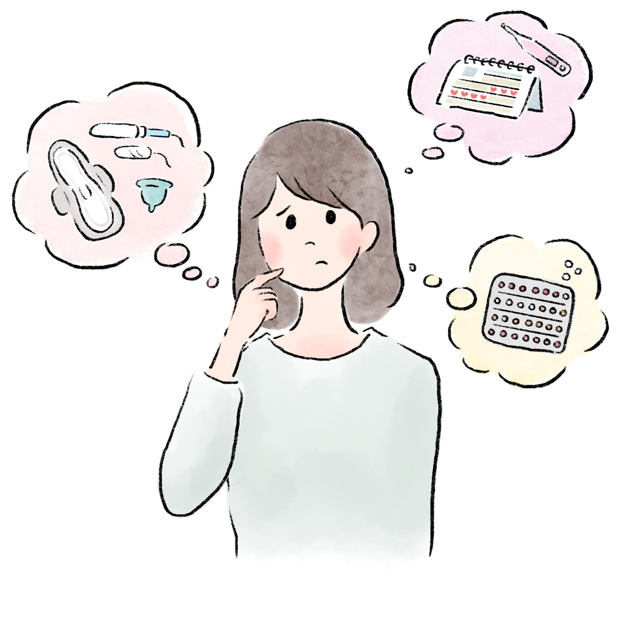 生理について思い悩む女性のイラスト