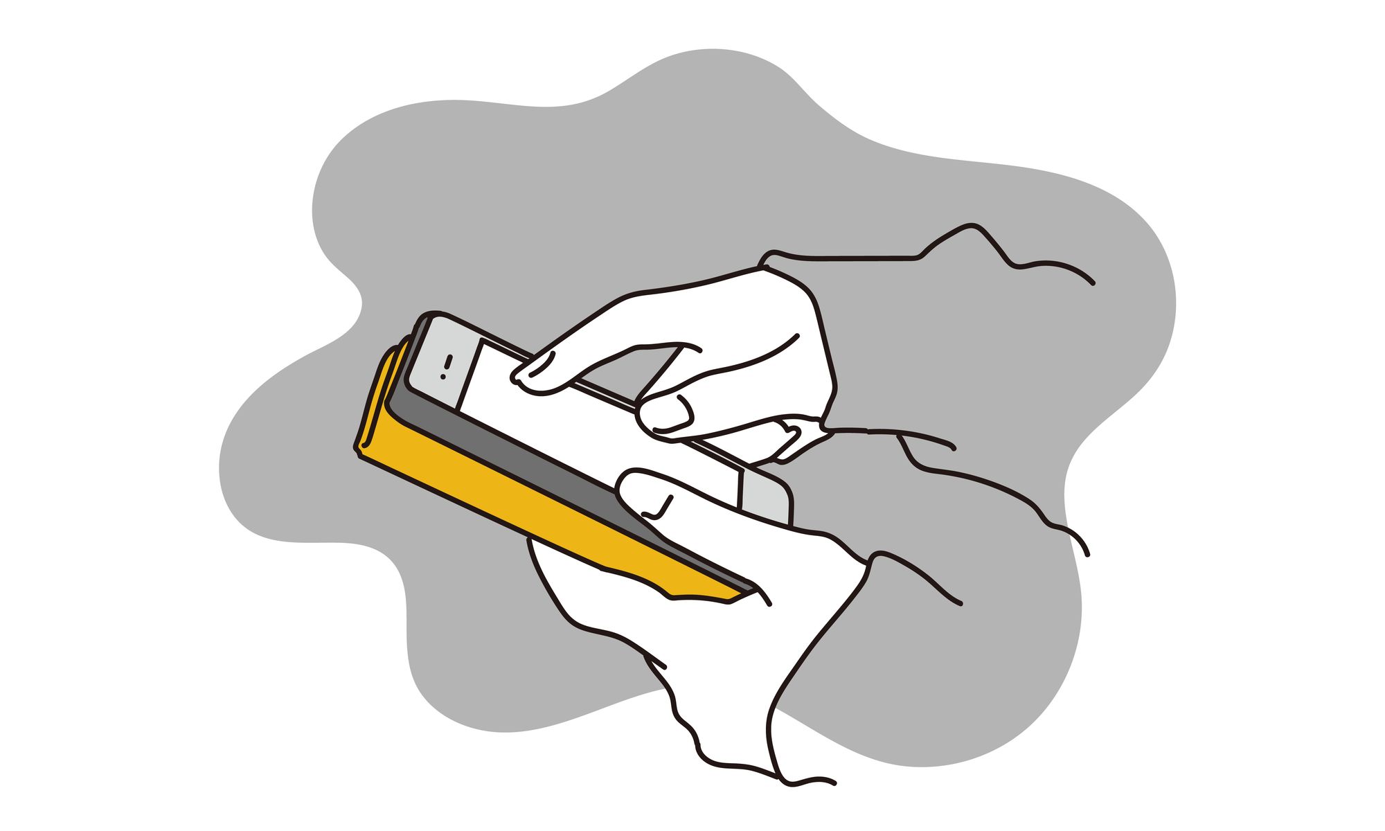暗がりでスマホ検索する手元のイラスト