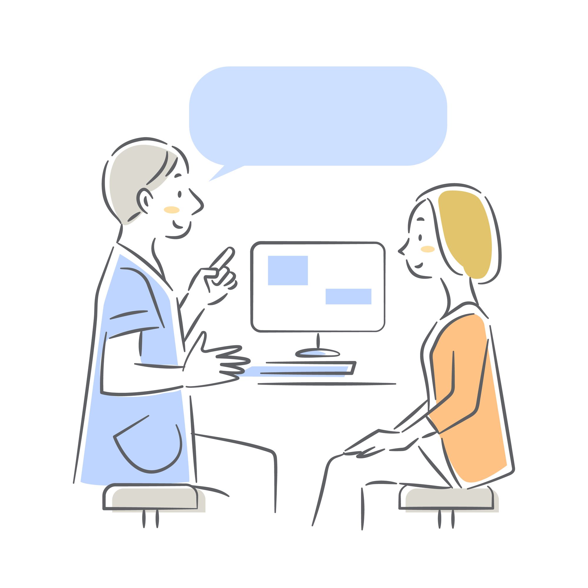 男性医師の説明を聞く女性のイラスト
