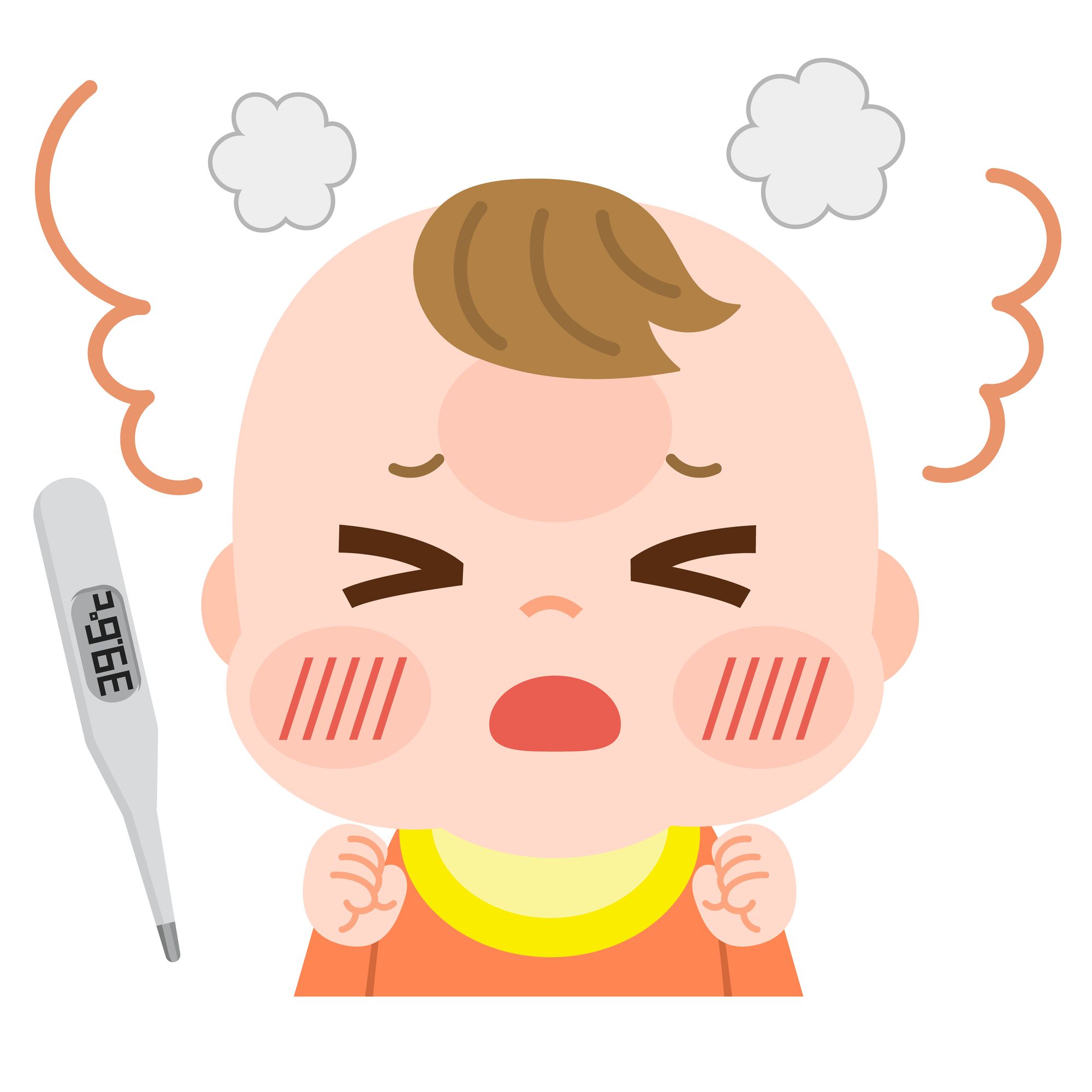 発熱して苦しそうに咳き込む赤ちゃんのイラスト