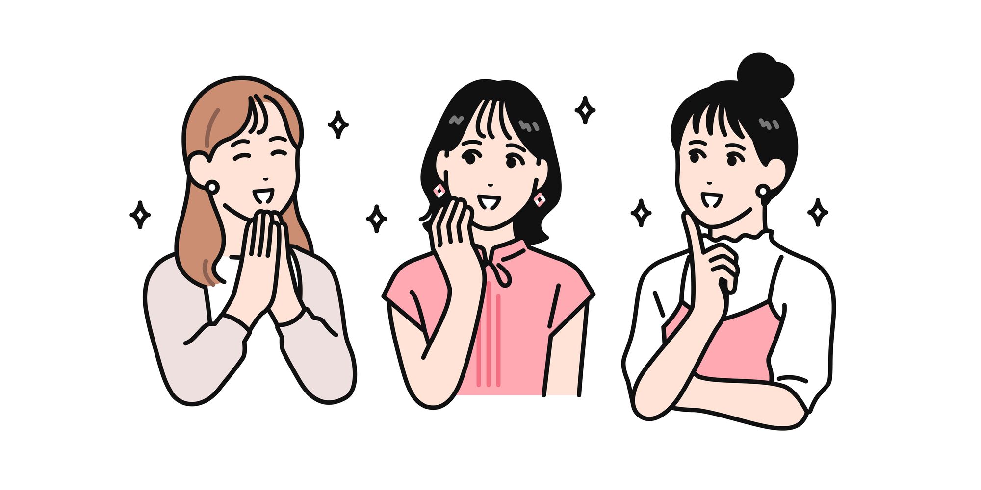 美容の会話を交わす女性3人のイラスト