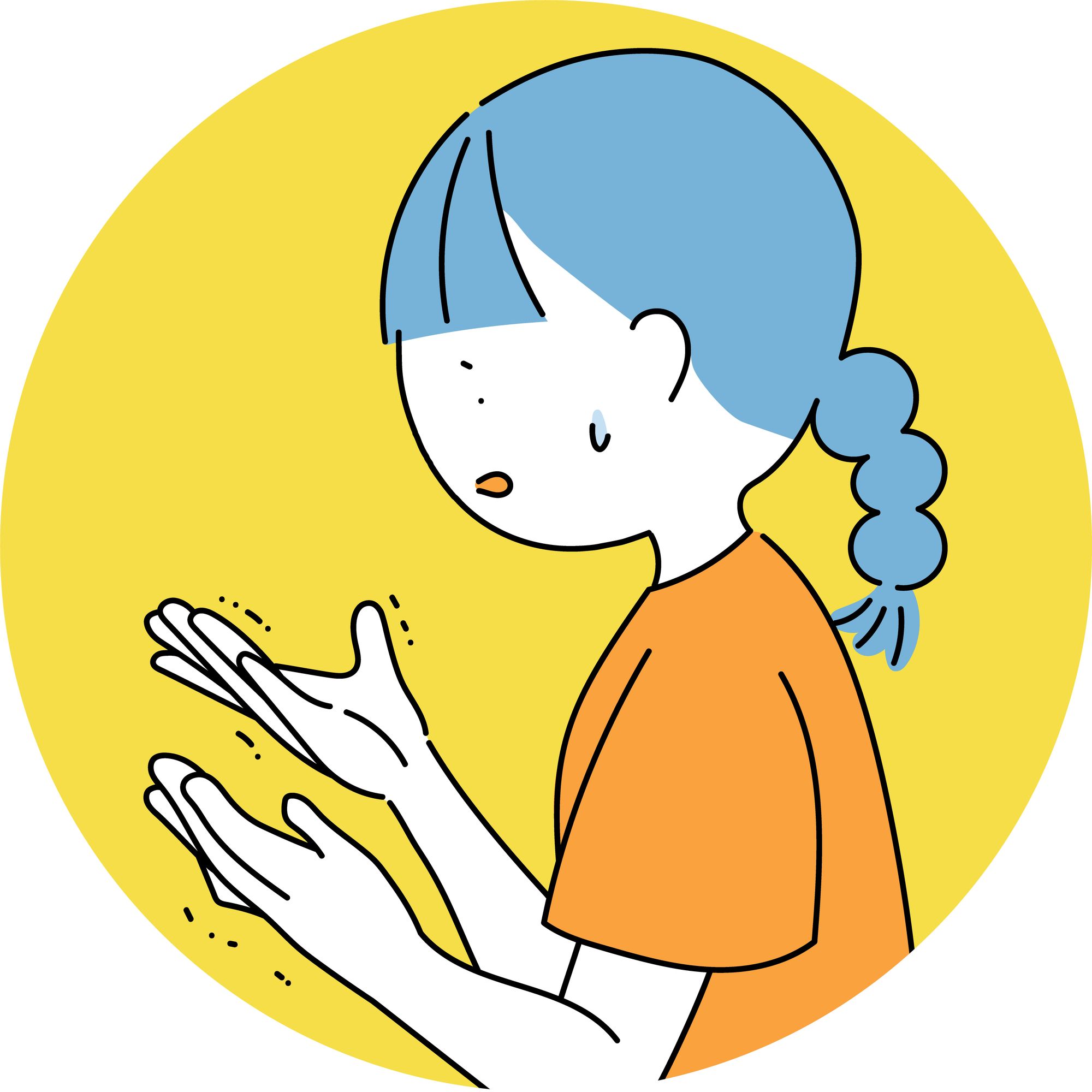 手が痺れて焦る女性のイラスト