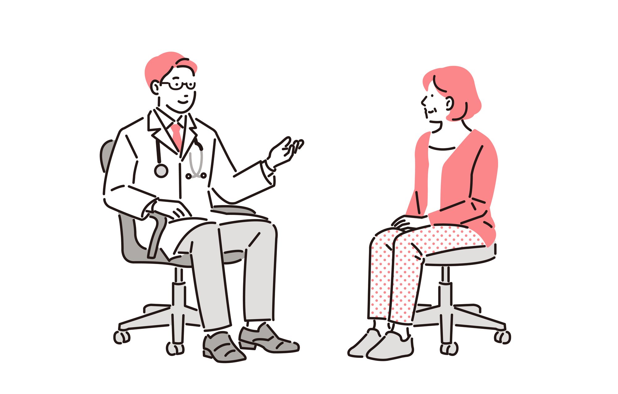 医師と相談するミドル女性のイラスト