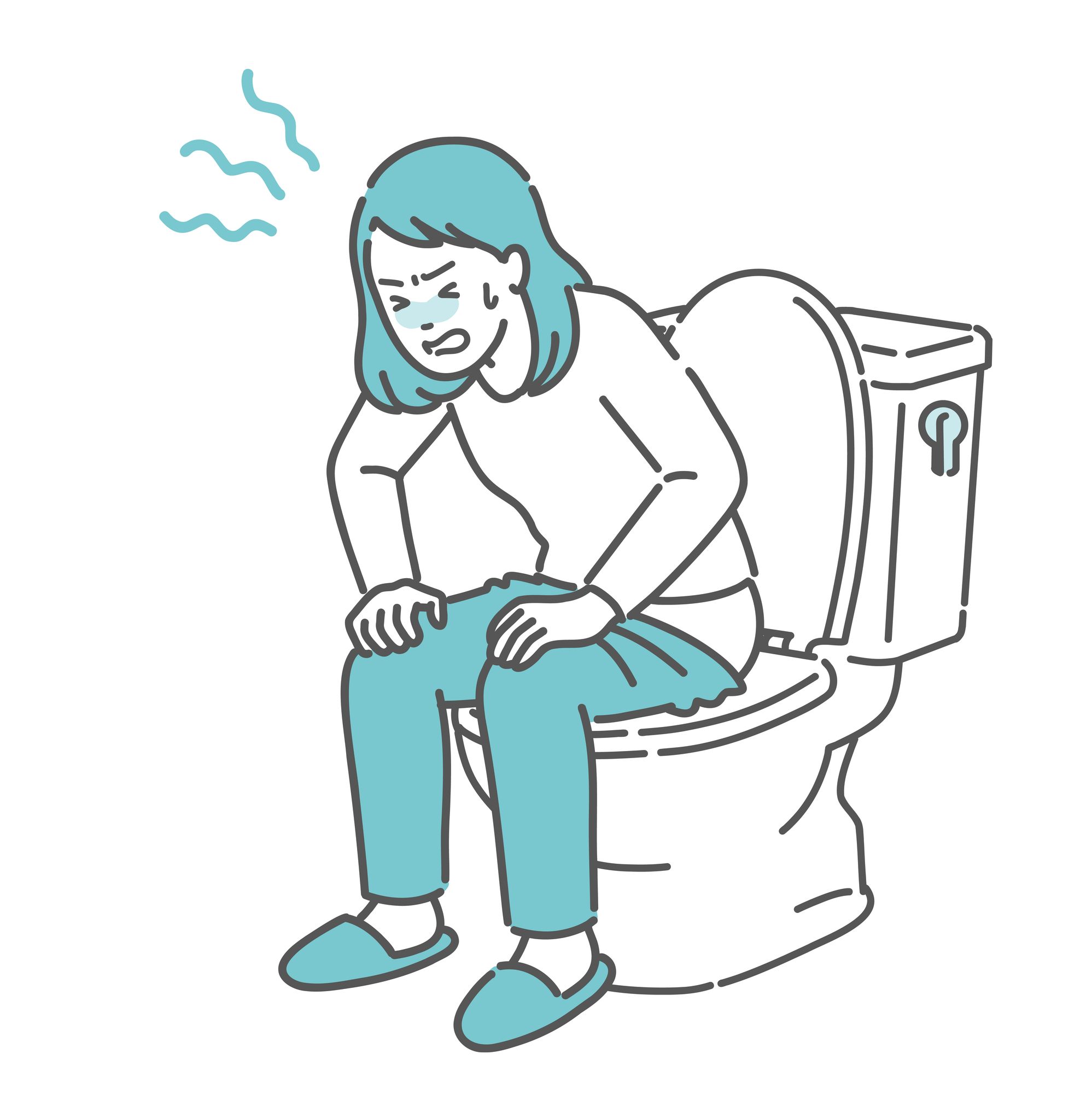 お手洗いで痛みに苦悶する女性のイラスト