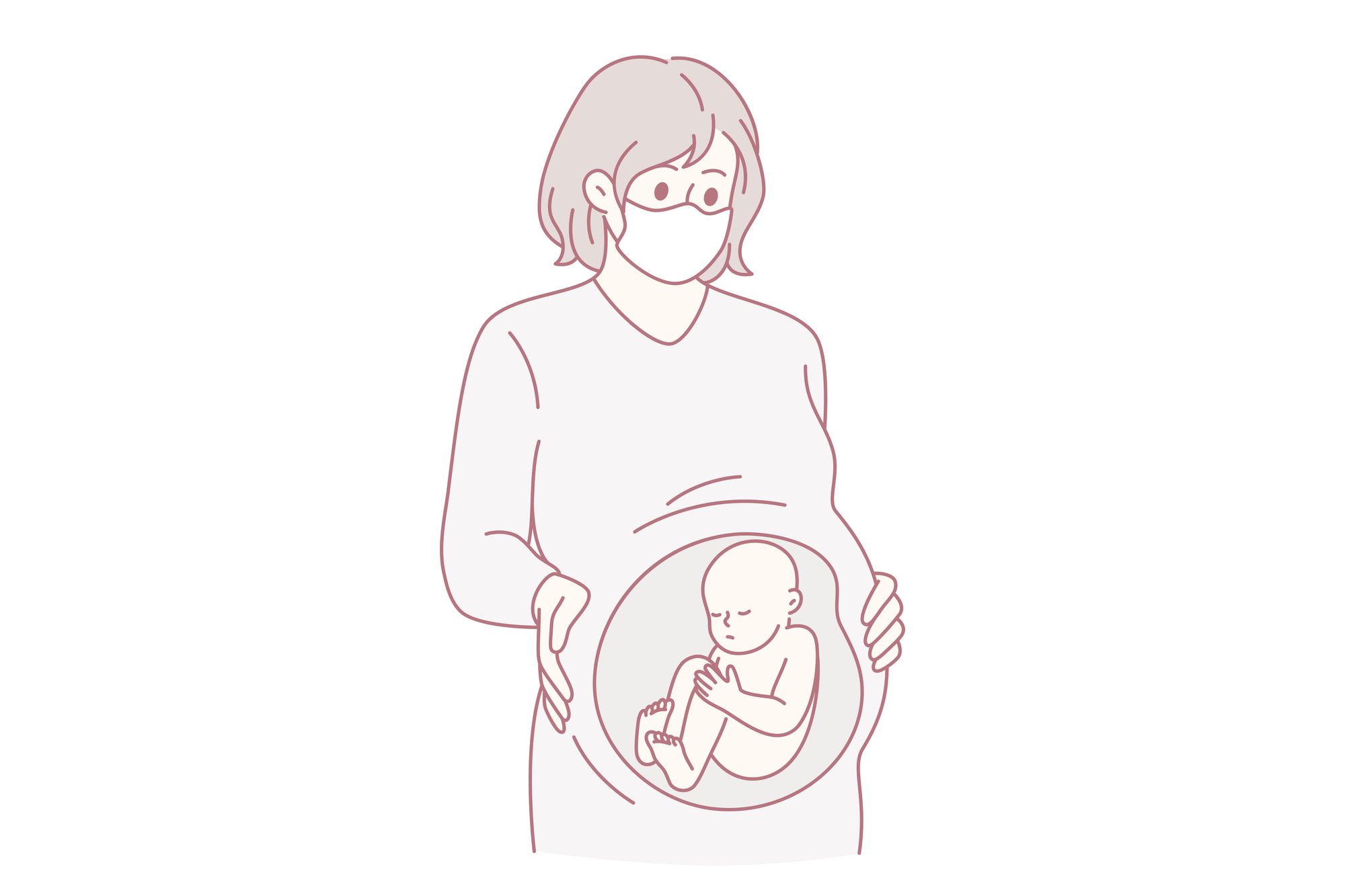 マスクをしてお腹を抱える妊婦さん