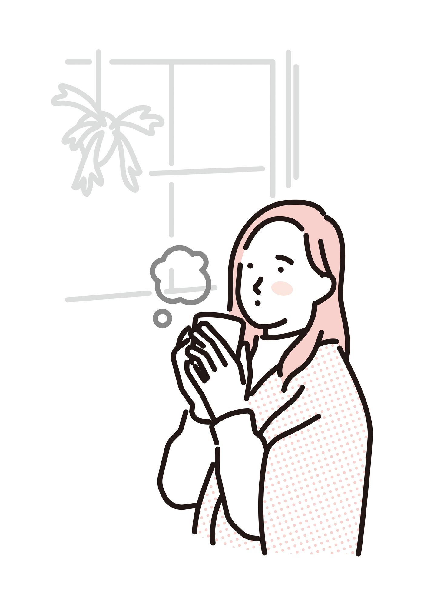 暖かいお茶で体を温める女性のイラスト
