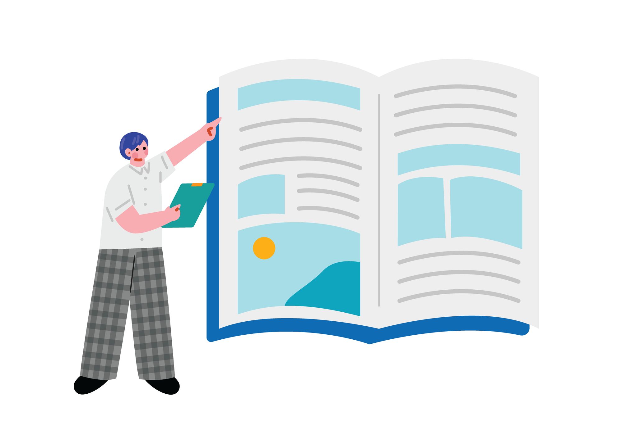 大きな教科書を広げる男子生徒のイラスト
