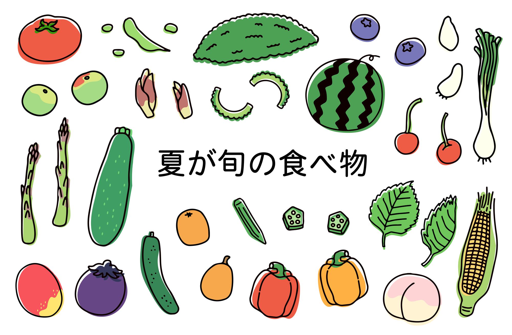 とうもろこし、ズッキーニ、アスパラガス、なすなど様々な夏野菜