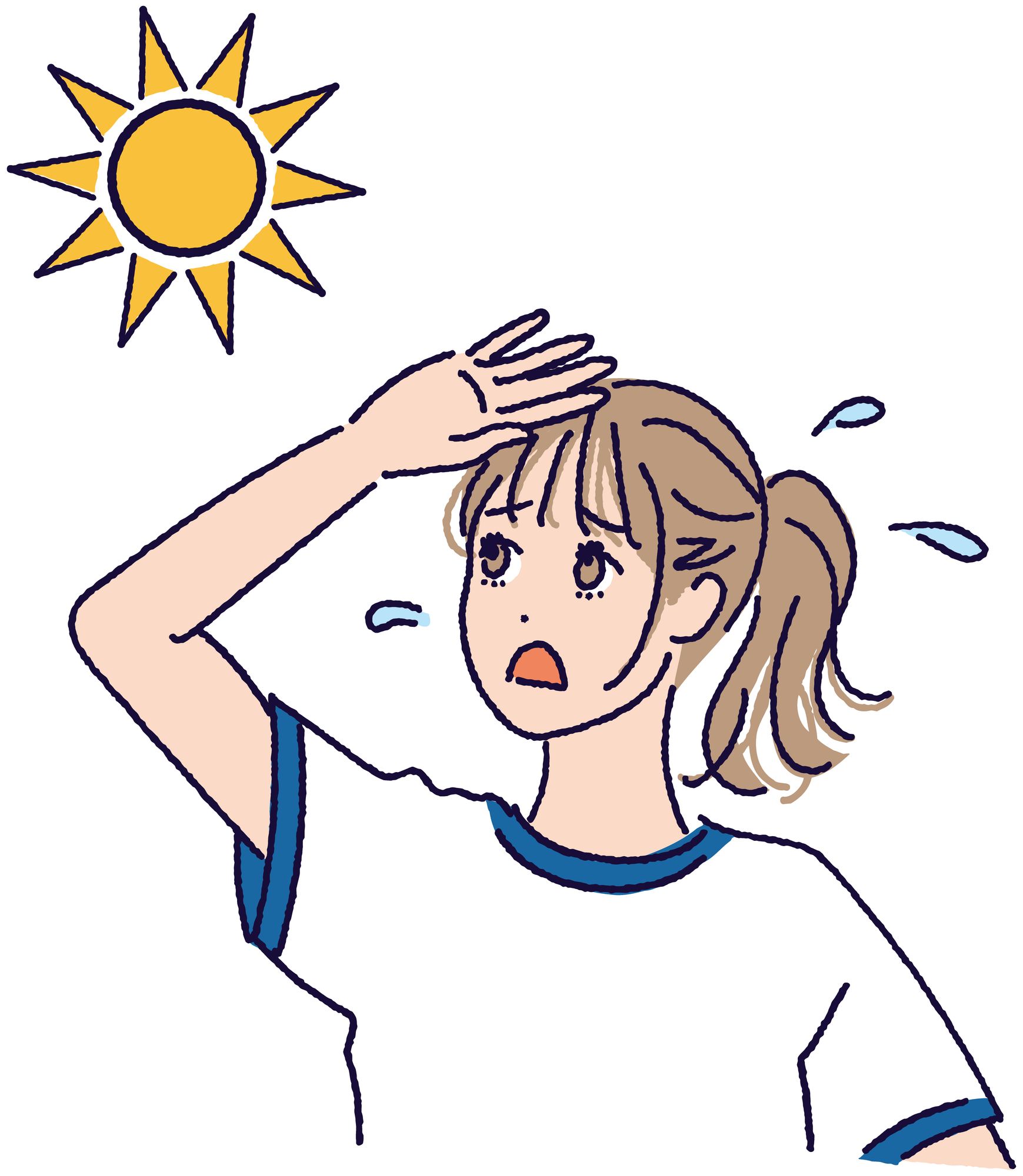 照りつける日差しに暑がる女子生徒のイラスト