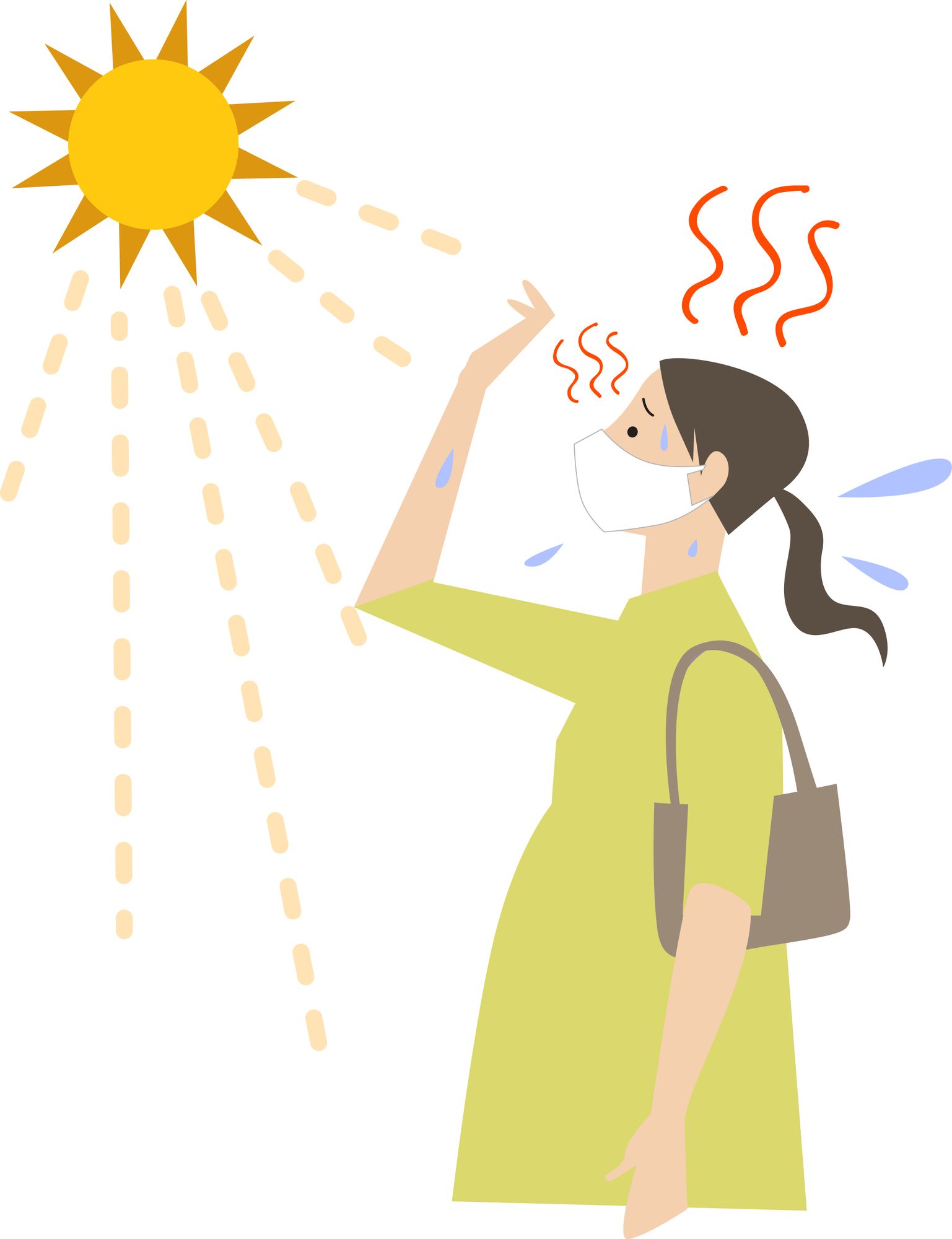 太陽の下で暑がる妊婦さんのイラスト
