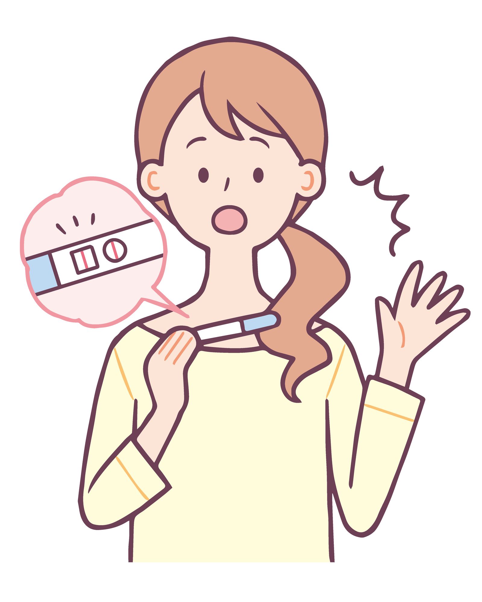 妊娠反応陽性で驚く女性
