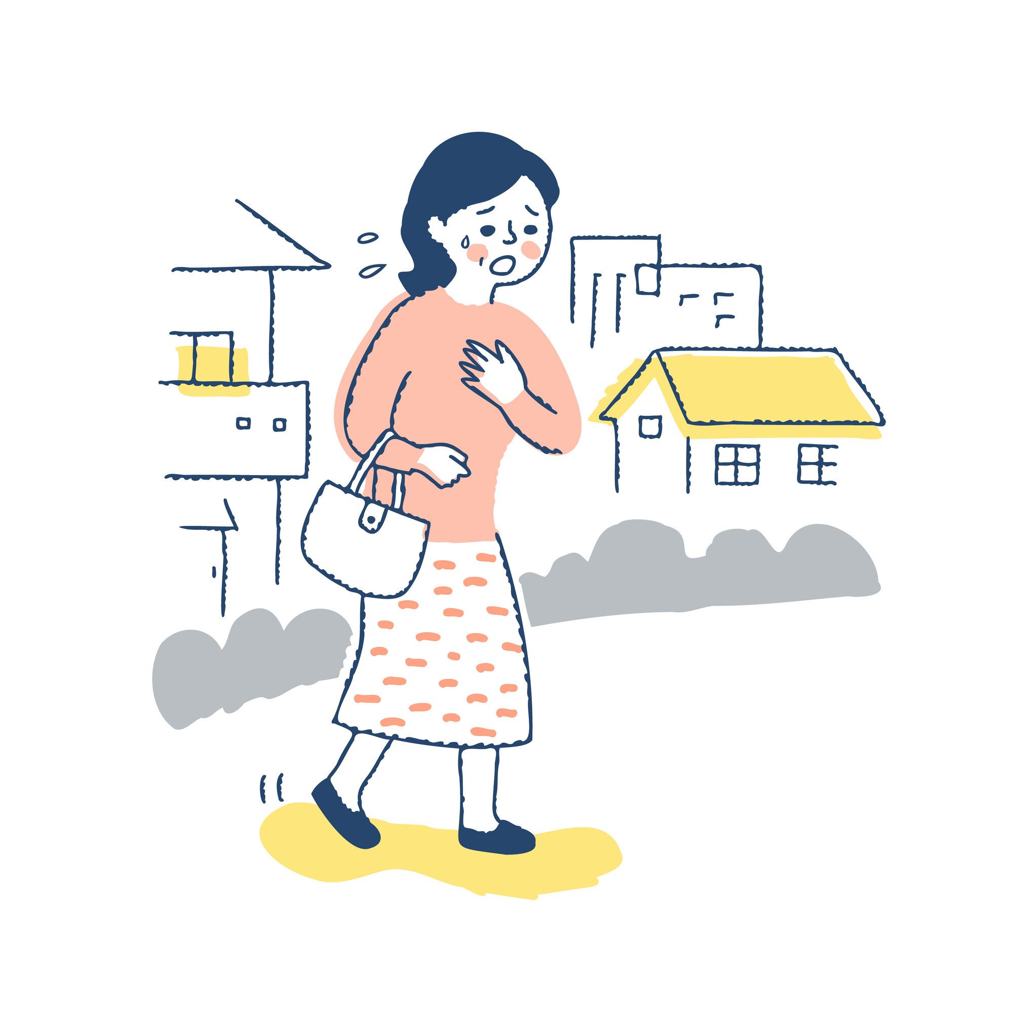 息切れをする女性のイラスト