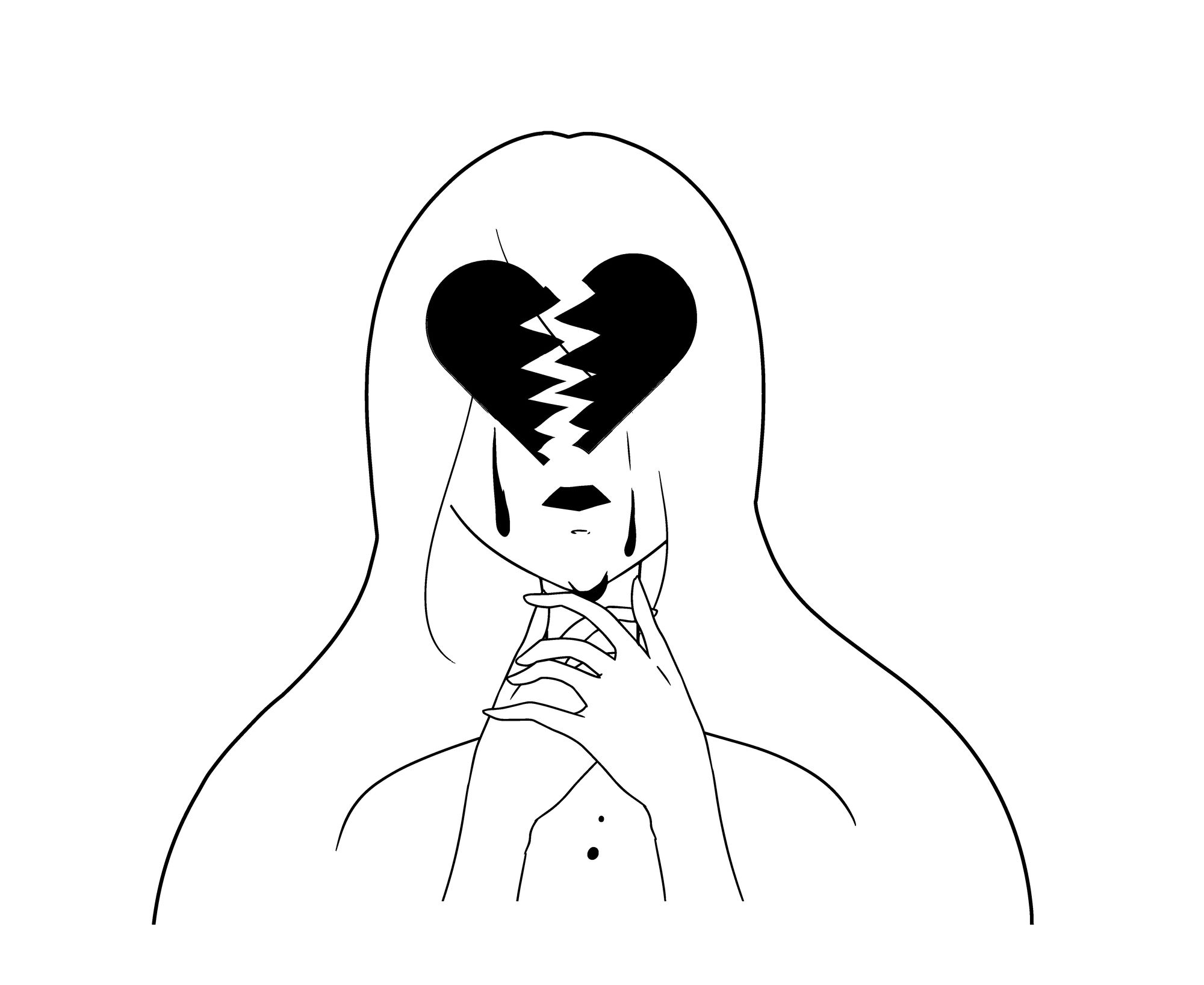 顔に割れたハートマークのついた女性が涙するイラスト